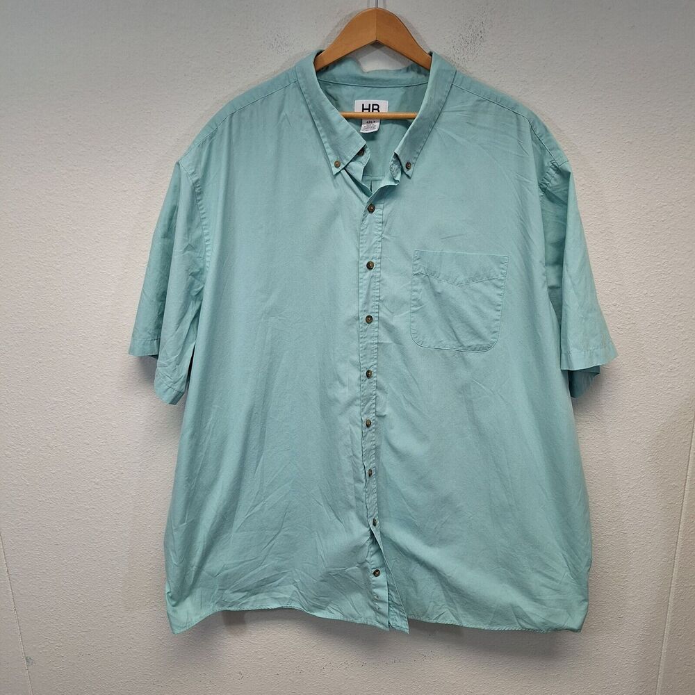 HB Harbor Bay Mint Green Casual Polo Shirt Botton-up Size 4XLT Cotton Polyester